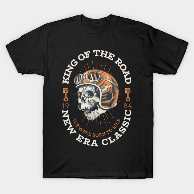 King of The Road New Era Classic We Were Born to Ride Vintage Skull with Helmet T-Shirt by All About Midnight Co